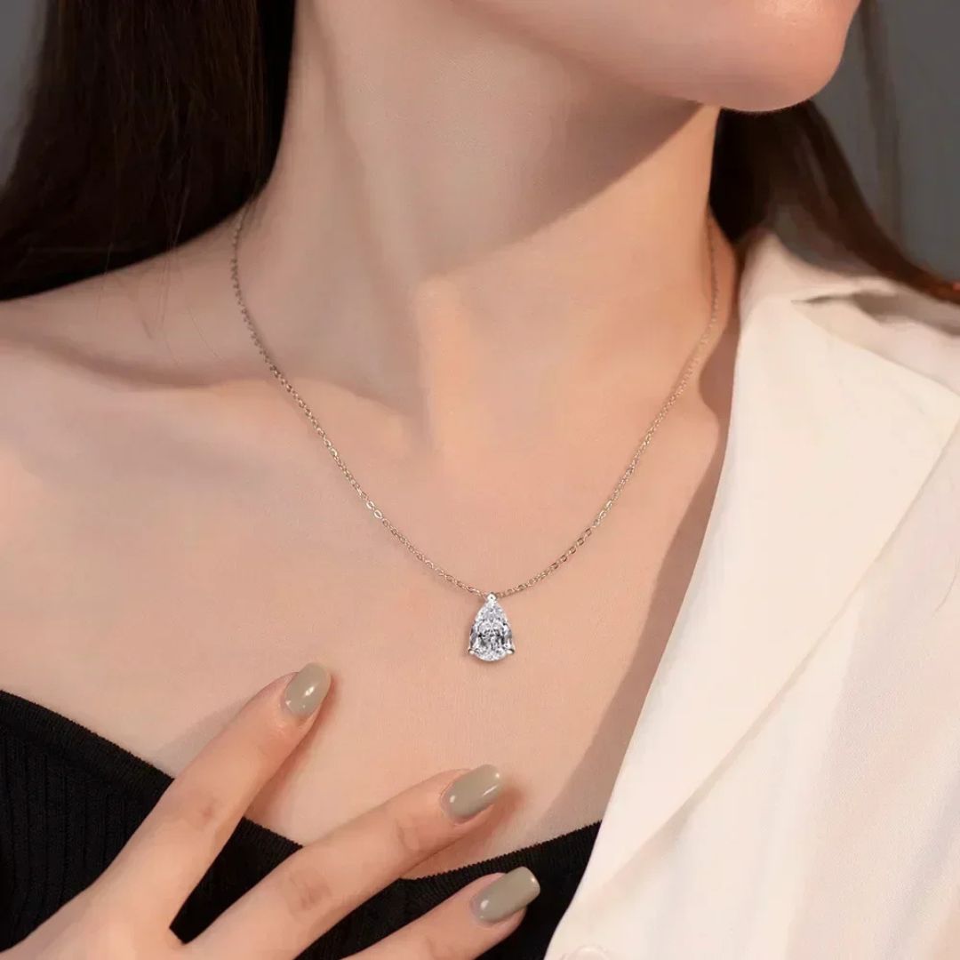 Averis Lume - 1-4CT Moissaniet Waterdruppel Ketting S925 Zilver Dames