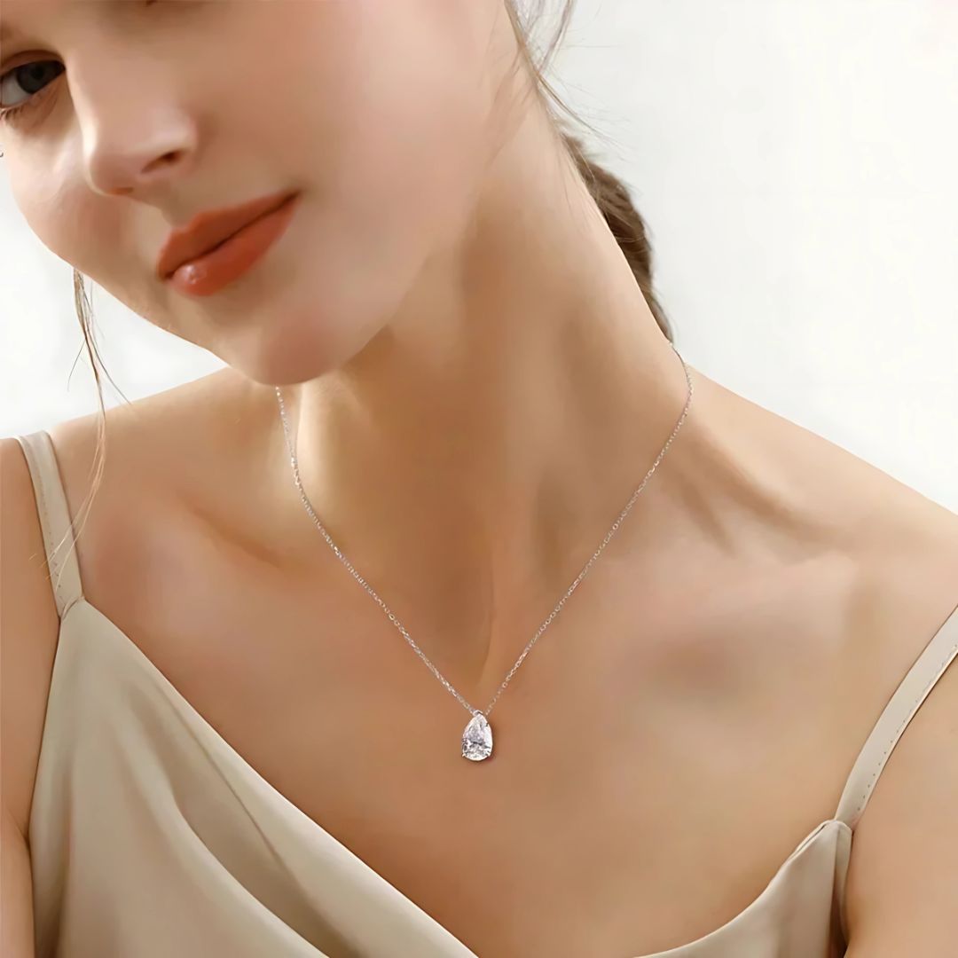 Averis Lume - 1-4CT Moissaniet Waterdruppel Ketting S925 Zilver Dames