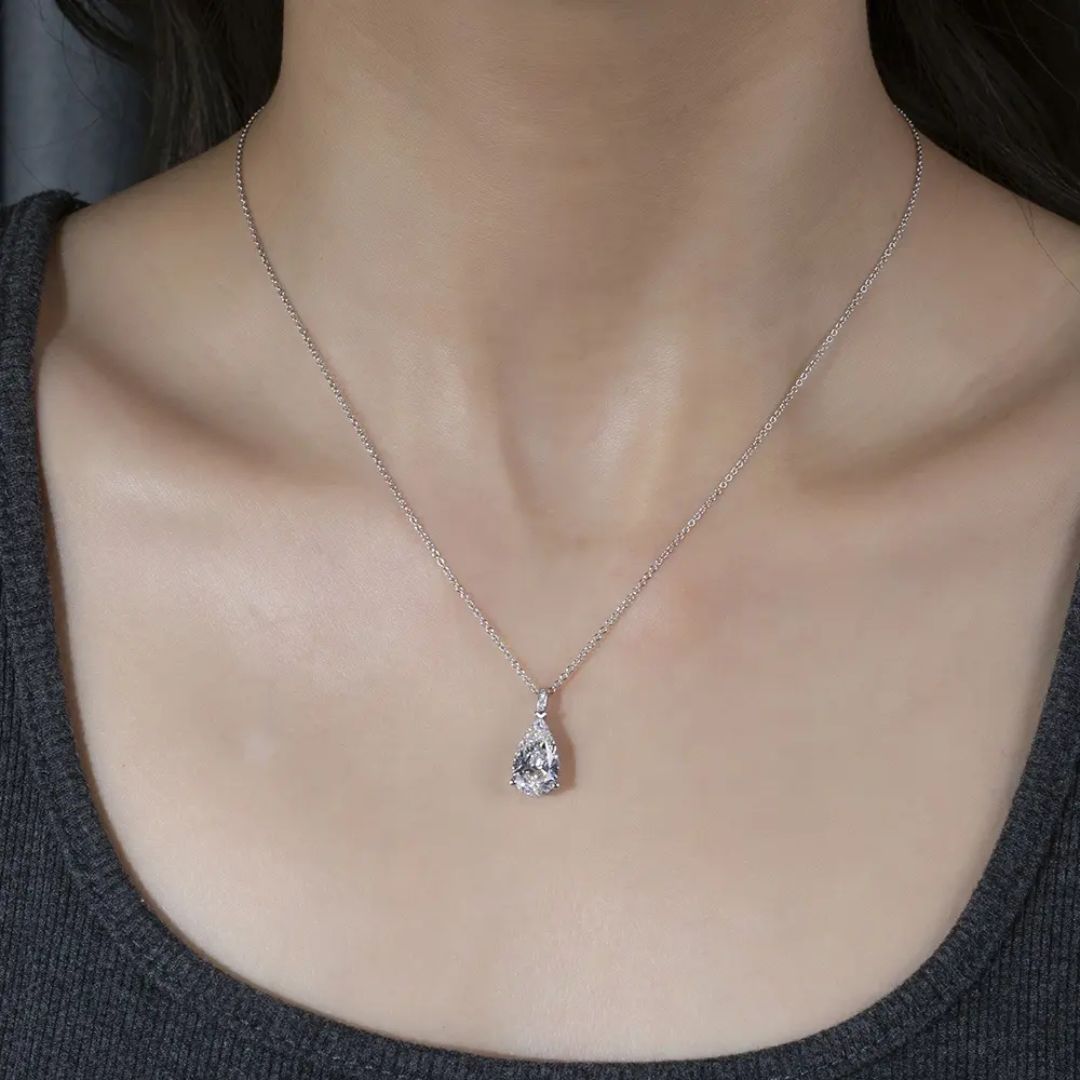 Celestine Drop - Zilveren Moissanite Waterdruppel Ketting Dames 1-4CT