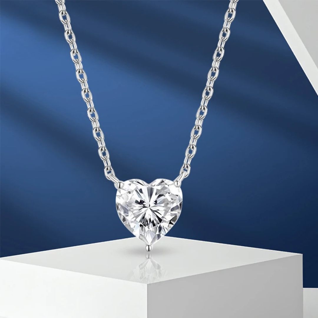 Coeur Lumière - Zilveren Moissanite Hartvorm Halsketting 2-4CT