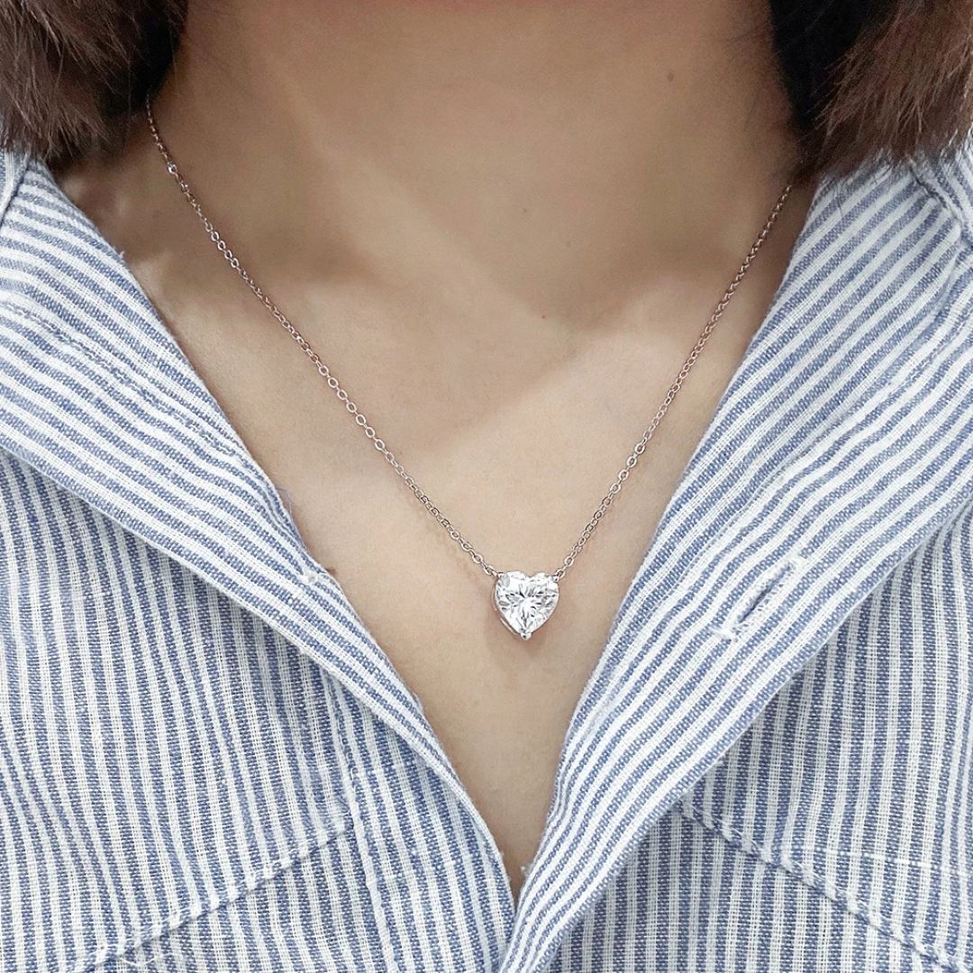 Coeur Lumière - Zilveren Moissanite Hartvorm Halsketting 2-4CT