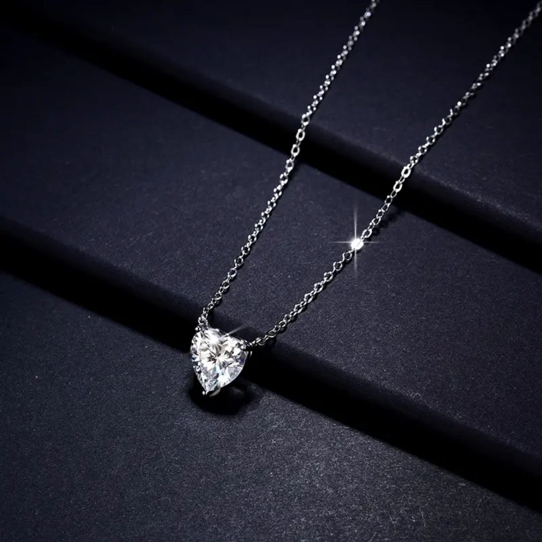 Coeur Lumière - Zilveren Moissanite Hartvorm Halsketting 2-4CT