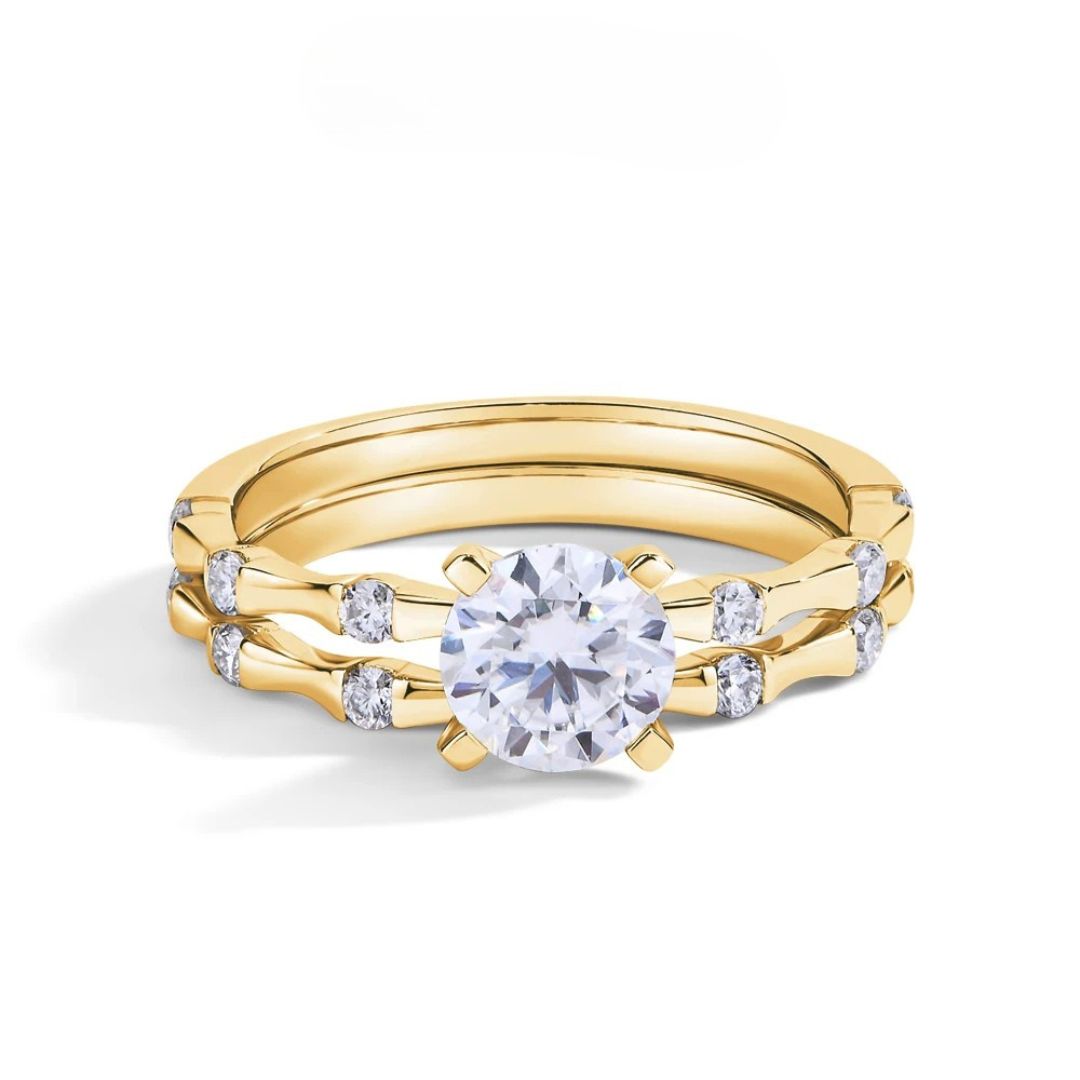 Timeless Glow - 18k Goldplated S925 Zilveren Moissanite Bamboo Ring Dames
