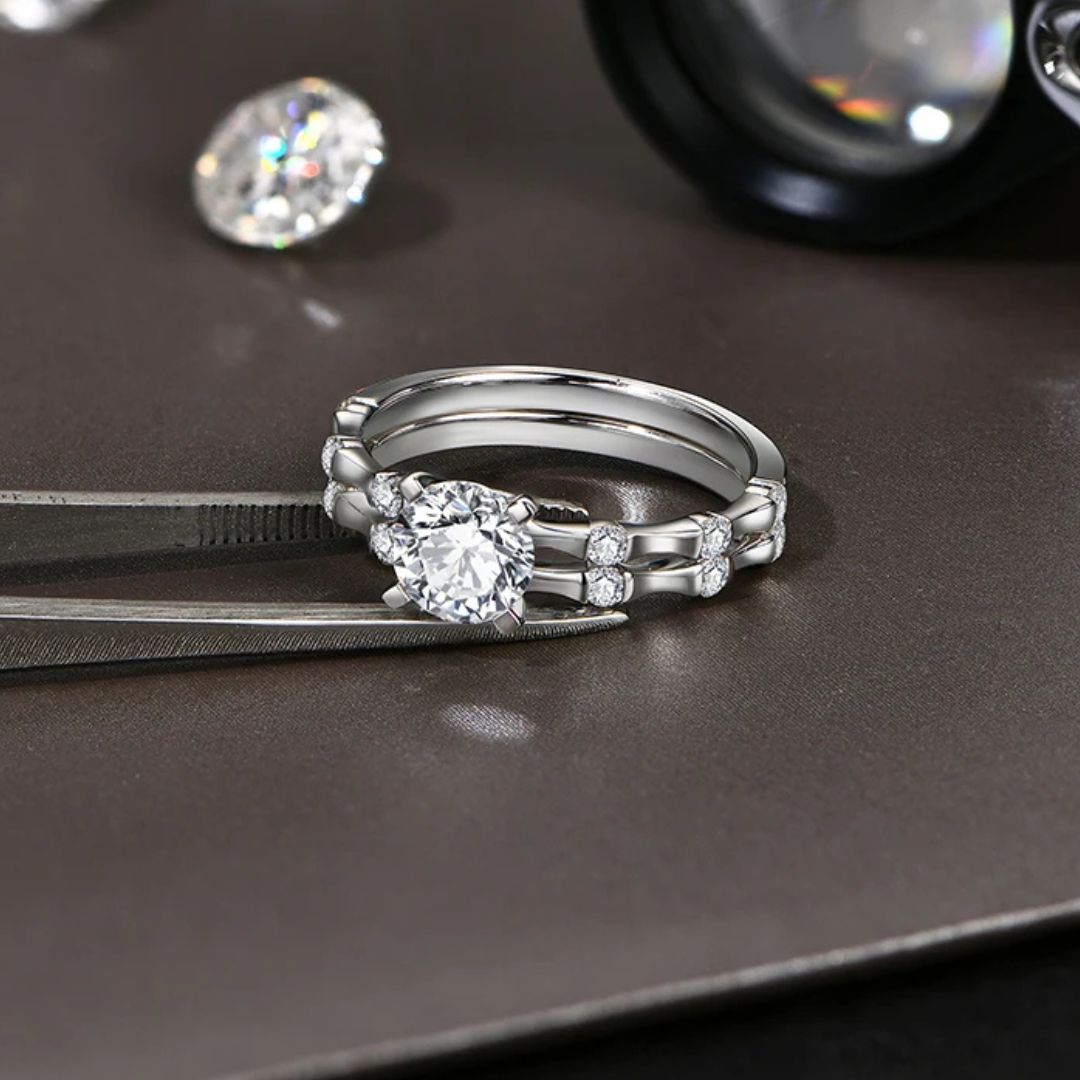 Timeless Glow - 18k Goldplated S925 Zilveren Moissanite Bamboo Ring Dames