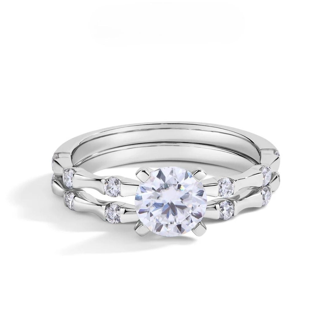 Timeless Glow - 18k Goldplated S925 Zilveren Moissanite Bamboo Ring Dames